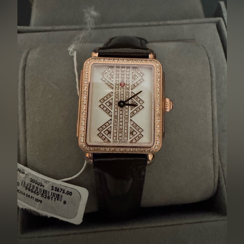 NIB Michele Rose Gold Diamond Deco II Watch - Picture 11 of 13